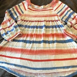 Anthropologie Meadow Rue Patriotic Red and Blue Long Sleeve Striped Tee L